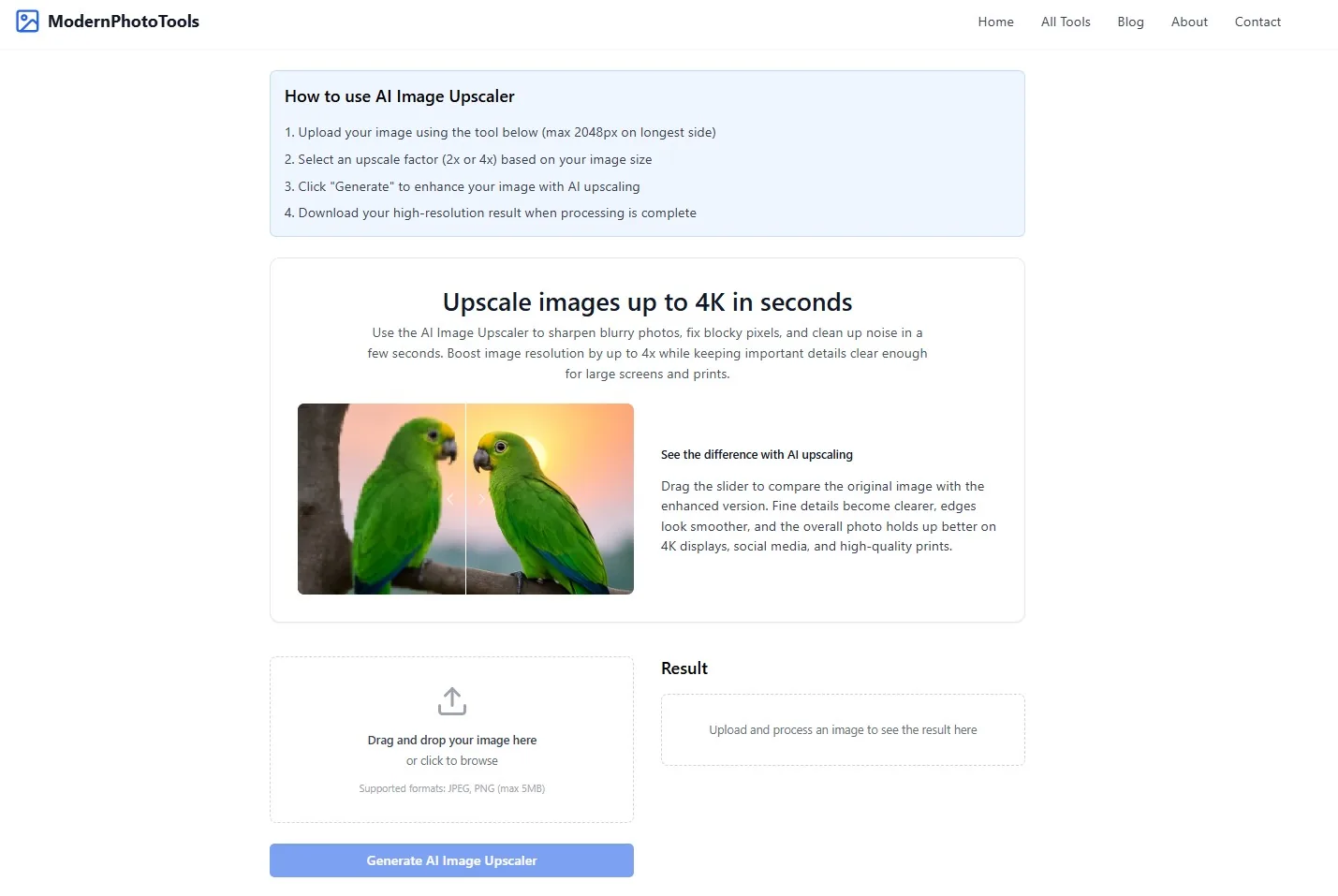 Web-based AI upscaler interface